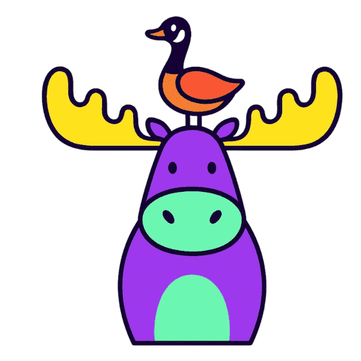 A cartoon drawing of a moose and a goose.